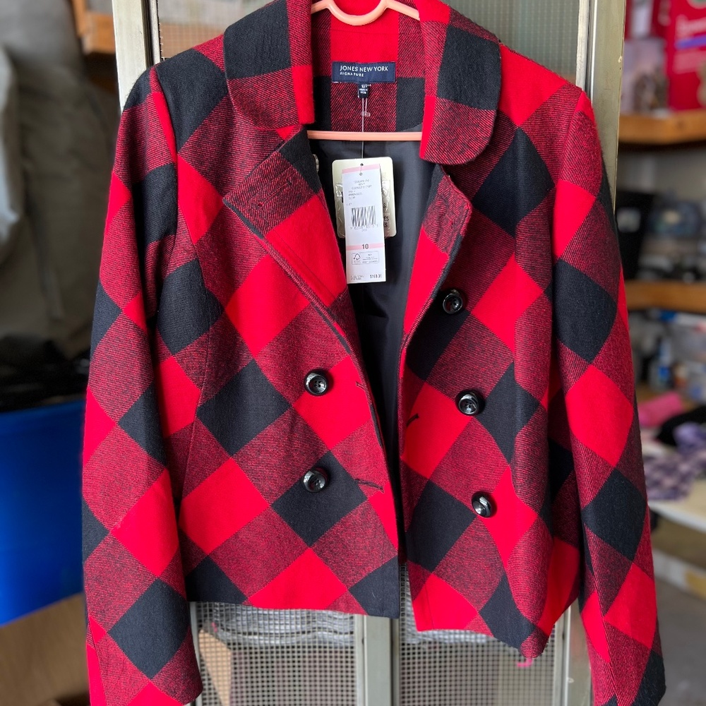 Jones New York Buffalo Plaid Pea Short Coat